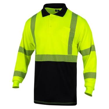 Imagem de VENDACE Camiseta polo masculina refletiva de segurança Hi Vis de manga comprida ANSI Classe 3 de alta visibilidade, Amarelo, GG