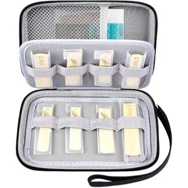 Imagem de Capa para palhetas compatível com 12 peças de ventos de madeira D'Addario, Vandoren, Glória, Royal, Rico, Cecilio, Saxofone Tenor Alto e Palheta de Clarinete Bb. Suporte de armazenamento para palhetas e pacote de umidade (apenas caixa)