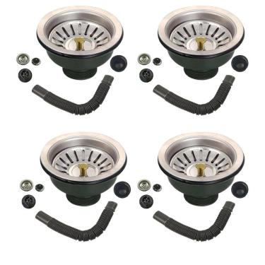 Imagem de Ralo Valvula Dreno de Pia 10x10 Kit 4 Unidades Sifao Filtro Cesto Tubo de Escoamento Casa Apartamento Restaurante Cozinha Pia Lavabo Lavanderia