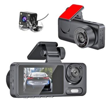 Imagem de XRC TECH Câmera veicular WiFi de 3 canais para carros, HD frontal 1080p dentro da cabine e traseira, com tela IPS de 2 polegadas, gravador de vídeo DVR para carro, gravação em loop, sensor G,