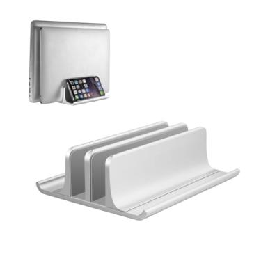 Imagem de Vaydeer Suporte vertical ajustável para laptop com compartimento duplo para 2 compartimentos de alumínio para todos os MacBook/Chromebook/Surface/Dell/iPad de até 17,3 polegadas - prata