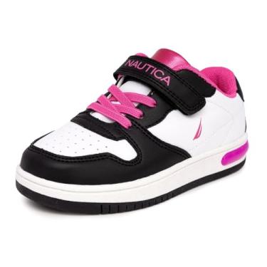 Imagem de Nautica Tênis infantil com alça ajustável e tiras elásticas | Sapatos casuais confortáveis para meninos e meninas (bebês/crianças pequenas), Branco, preto, rosa, 18