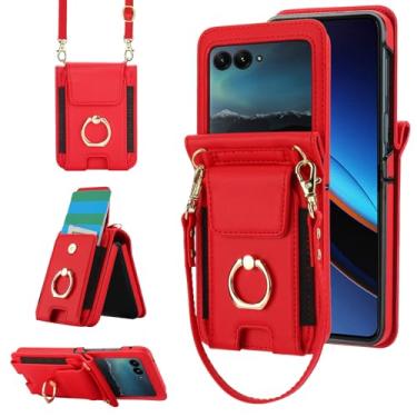 Imagem de Asuwish Capa de telefone para Moto Razr 50/Moto Razr 2024 capa carteira com anel e alça de pulso transversal cordão suporte para cartão de crédito suporte bolsa de couro celular INE-LX1 mulheres