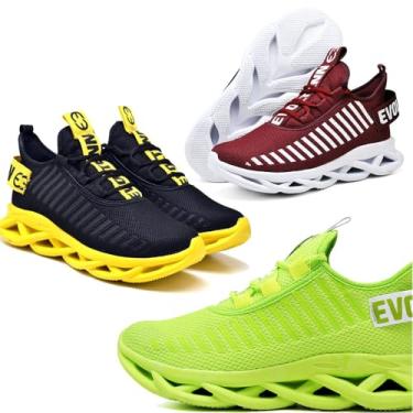 Imagem de Tênis Feminino Solado Confort Trançado Esportivo - 3 Pares (Verde, Amarelo e Bordo, BR, Adulto, Numérico, 39)