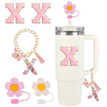 Imagem de Stanley Cup Accessories, 5PCS Tumbler Initials Decorações Toppers de canudo para tampa de canudo, pingentes de letras fofas para Stanley Copo de 1,134 g 850 g, adesivo (X)