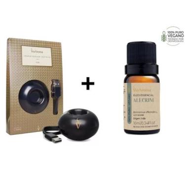 Imagem de Kit Aromatizador Elétrico USB Preto Via Aroma + Óleo Essencial Alecrim