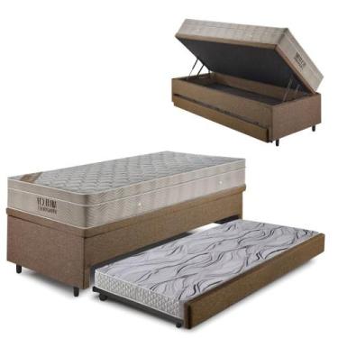 Imagem de Bicama Box Baú 88x188Linho Marrom c/ Colchão Airtech Ortobom - Cama in