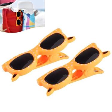 Imagem de Kit 2 Prendedores De Toalha Modelo Óculos Clip Laranja Para Cadeira De