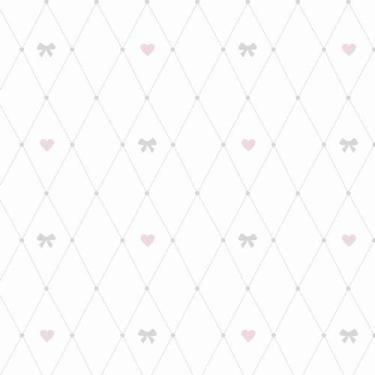 Imagem de Papel De Parede Branco Coração E Laço Infantil Bebê Adesivo - LRP