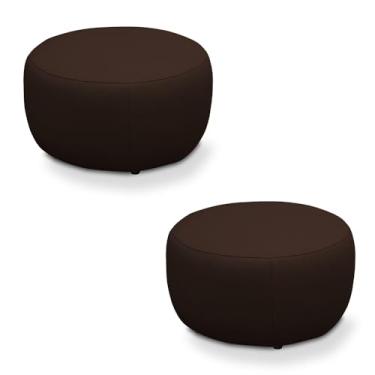 Imagem de Kit 2 Puffs Decorativos Mariele Sala de Estar Pés em Madeira Couro Marrom Chocolate G88 - Gran Belo