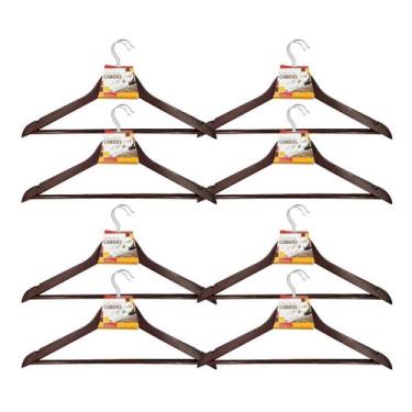 Imagem de Kit 24X Cabides Madeira Marrom Gancho De Roupas Com Cavas - Kadê