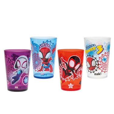 Imagem de Zak Designs Conjunto de copos Marvel Homem-Aranha para casa, copos de plástico sem BPA, 411 g, pacote com 4 (Aranha e Seus Amigos Incríveis)
