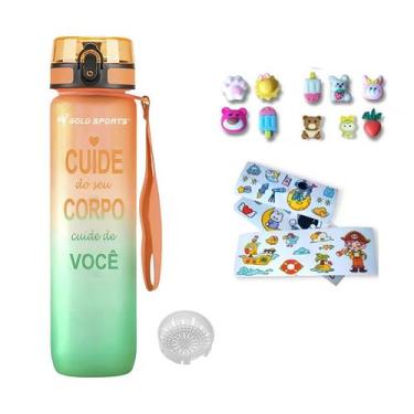 Imagem de Garrafa Squeeze Plástica Gold Sports All Day Siliconada Com Filtro -1L