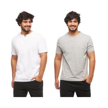 Imagem de Kit com 02 camisetas basica gola portuguesa - c3 - Wooks, Branco, Cinz