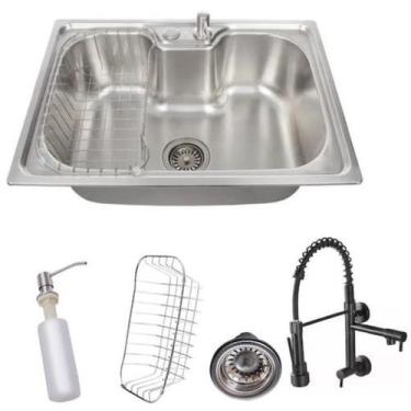 Imagem de Kit Cuba Inox Cozinha Acessórios Torneira Preta T3 Gourmet - Móveis Du