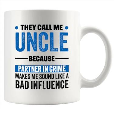 Imagem de Uncle Partner In Crime Uncle Gifts From Niece Nephew Brother Sister New Uncle Appreciation Gifts Tio Funcle Novelty Drinkware Caneca de cerâmica 325 ml branca