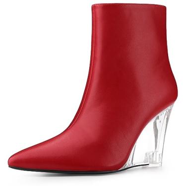 Imagem de Allegra K Botas femininas de salto fino, bico fino, salto anabela, cano curto, Vermelho, 38
