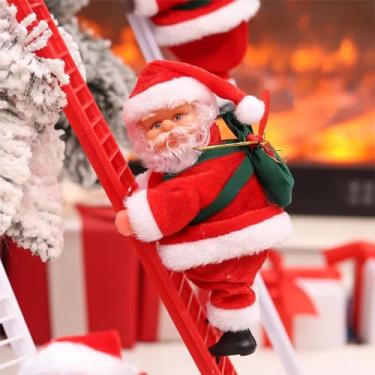 Imagem de Decorações de Papai Noel para escalada de corda elétrica com música, pára-quedas animadas engraçadas e chaminé e escalada em escada cantando Papai Noel para pendurar (Papai Noel escalada na escada)