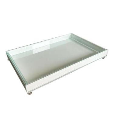 Imagem de Bandeja Quadrada Decorativa Espelhada Vidro Grande Cozinha Sala Retangular 30x20cm (Branco)