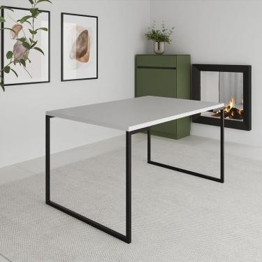 Imagem de Mesa Industrial Jantar 137x90cm Aço e Madeira Branca Manchester