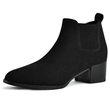 Imagem de SICARE Botas femininas de salto baixo, salto grosso, meia Chelsea, botas curtas confortáveis, elásticas, modernas, pretas e marrons, sapatos sociais para outono e inverno, Preto, 41