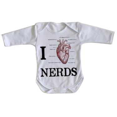 Imagem de body nenê criança roupa bebê manga longa I love nerds heart coração - 