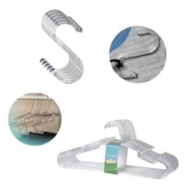 Imagem de Kit 12 Cabides Acrílico Forte Grande + 12 Transparente em S Gancho Cri