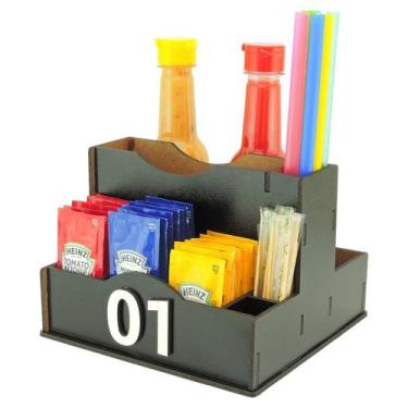 Imagem de 15 Porta Sachê Guardanapos Temperos Canudos Palitos Lanchonete Mdf Pre