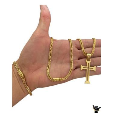 Imagem de Corrente Grumet 5mm + Pulseira + Pingente - Banhado a Ouro - ToJoia18k