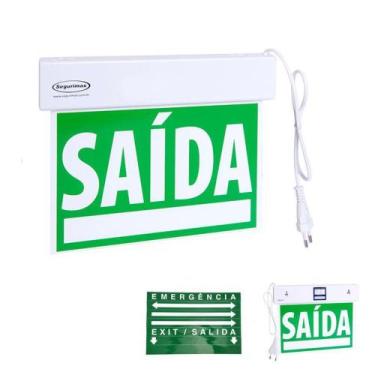Imagem de Sinalização Saída Slim Dupla Face Verde Com Adesivo Segurima - SEGURIM
