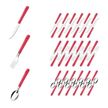 Imagem de 36 Talher Faca Garfo Colher Inox Vermelho Luna Restaurante - Taumer, L