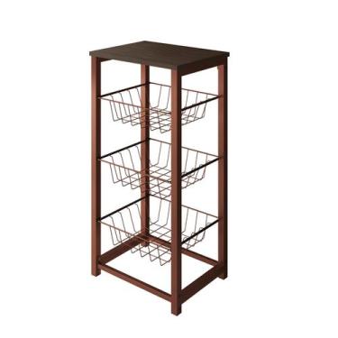 Imagem de Fruteira de Chão Cozinha Desmontada Aço Cobre Cesto Cobre Tampo Amendo