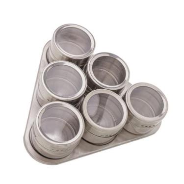Imagem de Cj 6 porta temperos aco inox c/tampa acrilico e suporte imantado 80ml 