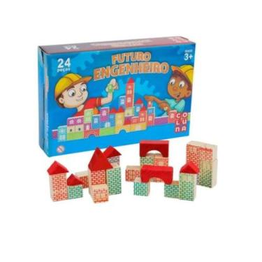 Imagem de Blocos De Montar 24 Peças Engenheiro Madeira Brinquedo - GALA