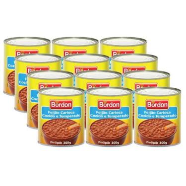 Imagem de kit 12 Feijão Carioca Cozido e Temperado Bordon Lata 300g