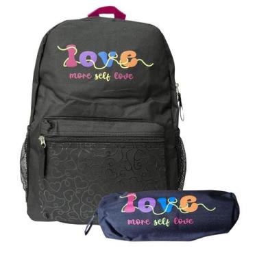 Imagem de Kit Mochila de Costas Love Feminina Preto Com Estojo - Clio