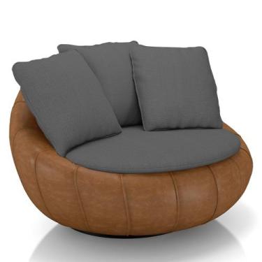 Imagem de Poltrona para Sala Giratória Redonda Saphire M22 Linho Grafite/Caramel
