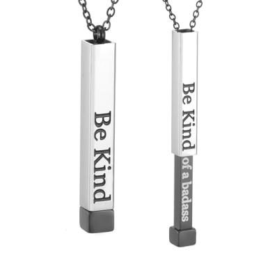 Imagem de SKQIR Be Kind of a Badass Colares femininos com mensagem oculta para melhores amigas irmãs, presentes inspiradores engraçados, colares com pingente de barra vertical, joias, presentes de mordaça para