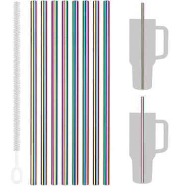 Imagem de Tomorotec Canudos de aço inoxidável 8 peças para copo Stanley Tumbler 1,134 g, 30,5 cm canudos de metal para copo Stanley com escova, canudos reutilizáveis para smoothies, milkshakes, lavável na