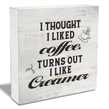 Imagem de Coffee Sign I Thought I Like Coffee Wood Box Sign Rusitc Wooden Box Sign Farmhouse Home Kitchen Coffee Bar Desk Shelf Decor (5 X 5 Inch)_AB