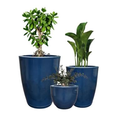 Imagem de Kit 3 Vasos para Plantas Decorativo Luxo Efeito Marmorizado Cor Azul