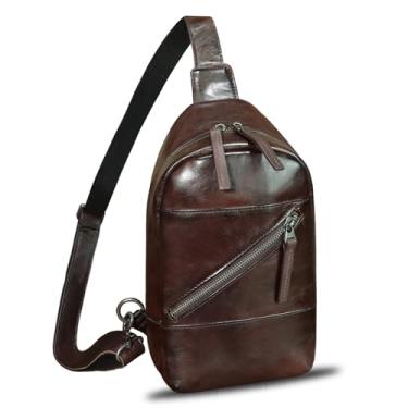 Imagem de Bolsa tiracolo de couro genuíno masculina e feminina vintage feita à mão em couro, Café escuro, Medium