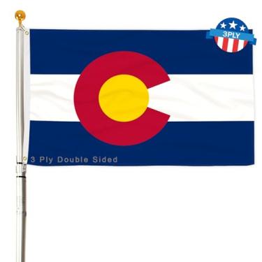 Imagem de Bandeira do estado do Colorado com 3 camadas 6,5 x 7,5 m 150D poliéster dupla face exterior resistente cores vivas com cabeçalho de lona durável e 2 ilhós de latão
