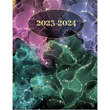Imagem de 2023-2024: Monthly and weekly planner, 8.5" x 11". Appointment book. Colorful marble pattern. July-June