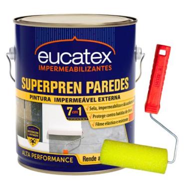 Imagem de Kit Tinta Super Pren Emborrachada Anti Mofo Branca 3,6Kg + Rolo - Euca