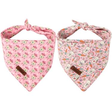 Imagem de Babole Pet Bandanas para cães de Páscoa, pacote com 2, estampa de coelhinho rosa e pintinho, cachecol babador para meninos e meninas, bandana fofa de férias para cães grandes e extragrandes