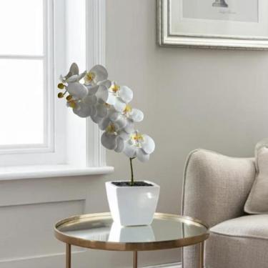 Imagem de 7 Unidades de Hastes de Orquídea Branca Artificial - Floral com Folhag
