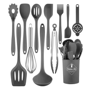 Imagem de Conjunto de utensílios de cozinha - Conjunto de 12 peças de utensílios de cozinha de silicone (lavável na lava-louças), conjunto de espátulas resistentes ao calor de 200 °C, panelas antiaderentes