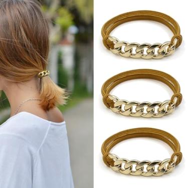 Imagem de Pulseiras de gravata de cabelo para mulheres, lindos suportes de rabo de cavalo elásticos macios para cabelos loiros encaracolados, laços de cabelo dourados sem danos para meninas caramelo