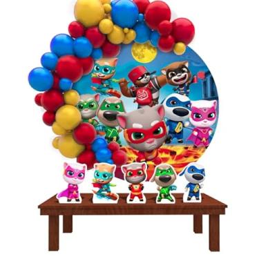 Imagem de Kit Decoração Painel Redondo Festa de Aniversário Infantil Tom Cat Super Hero